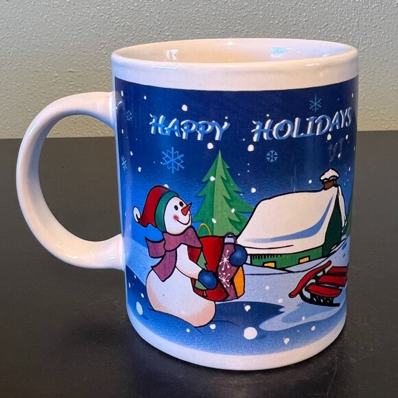 Lot of 4 SNOWMEN Winter Holidays Colorful Stoneware  Mugs ~ Let it Snow! - Picture 7 of 12